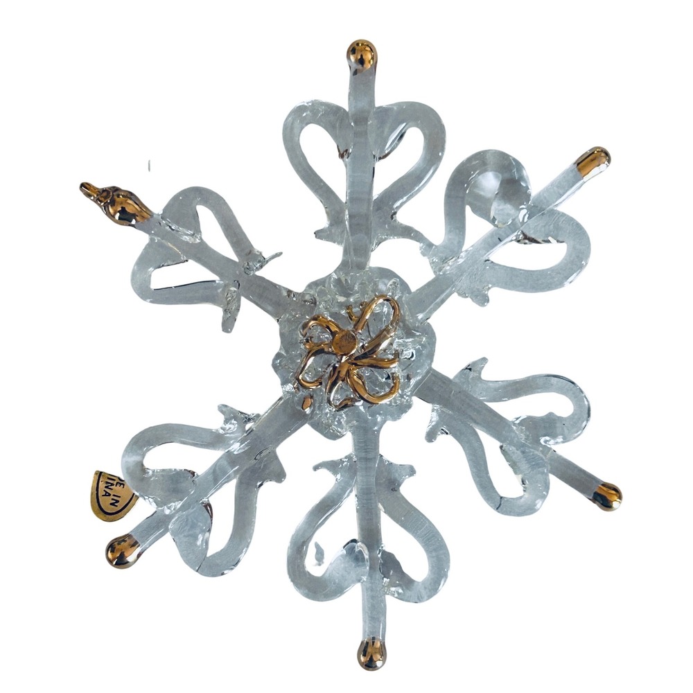 Roman Inc Spun Glass Snowflake Ornament Clear Gold Tipped Vintage‎ Holiday Decor